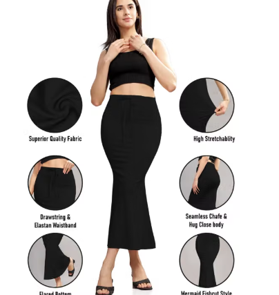 Women Cotton Petticoat Seamless | Saree Underskirt Inner Wear | Black Colour Free Size | Adjustable Drawstring | Party & Wedding Wear