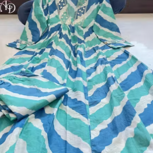 Alternative view of Cotton Anarkali Kurta Pant Set with Neck Embroidery