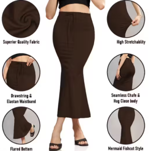 Women Cotton Petticoat Seamless | Saree Underskirt Inner Wear | Brown Colour Free Size | Adjustable Drawstring | Party & Wedding Wear
