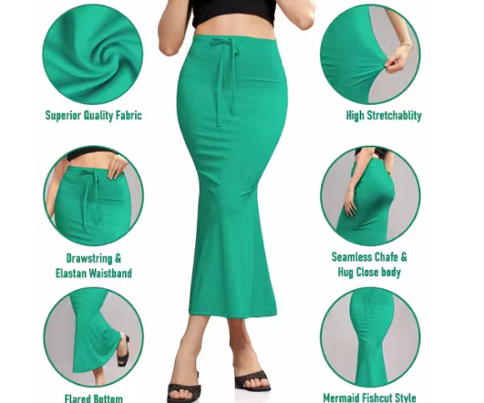 Women Cotton Petticoat Seamless | Saree Underskirt Inner Wear | Cyan Colour Free Size | Adjustable Drawstring | Party & Wedding Wear