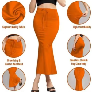 Women Cotton Petticoat Seamless | Saree Underskirt Inner Wear | Orange Colour Free Size | Adjustable Drawstring | Party & Wedding Wear