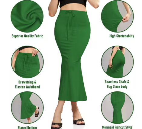Women Cotton Petticoat Seamless | Saree Underskirt Inner Wear | Pasi Green Colour Free Size | Adjustable Drawstring | Party & Wedding Wear