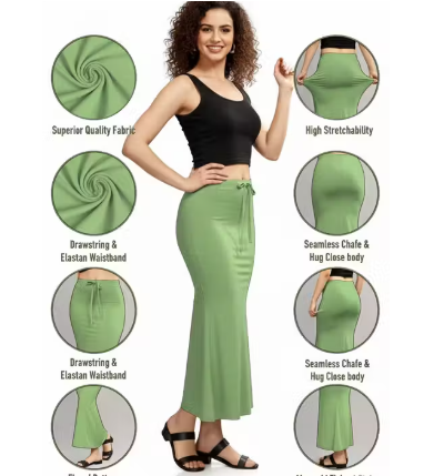 Women Cotton Petticoat Seamless | Saree Underskirt Inner Wear | Pista Green Colour Free Size | Adjustable Drawstring | Party & Wedding Wear