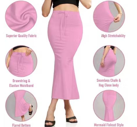 Women Cotton Petticoat Seamless | Saree Underskirt Inner Wear | Baby Pink Colour Free Size | Adjustable Drawstring | Party & Wedding Wear