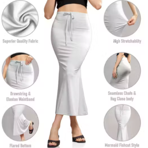 Women Cotton Petticoat Seamless | Saree Underskirt Inner Wear | White Colour Free Size | Adjustable Drawstring | Party & Wedding Wear