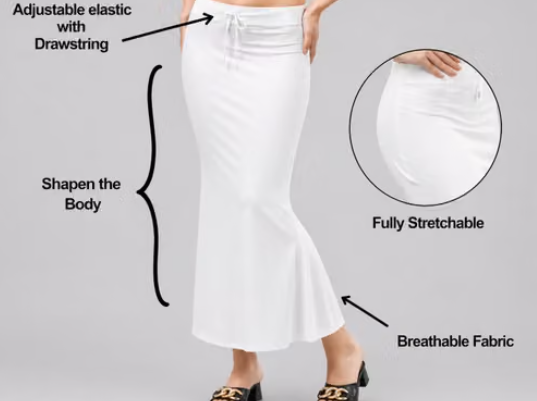 Women Cotton Petticoat Seamless | Saree Underskirt Inner Wear | White Colour Free Size | Adjustable Drawstring | Party & Wedding Wear - Image 3